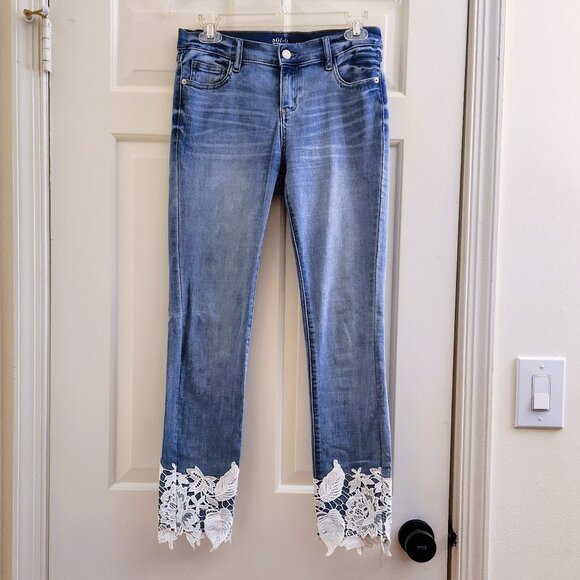 Soho New York & Company White Lace Crochet Ankle Skinny Jeans Blue Stretch - Picture 2 of 14